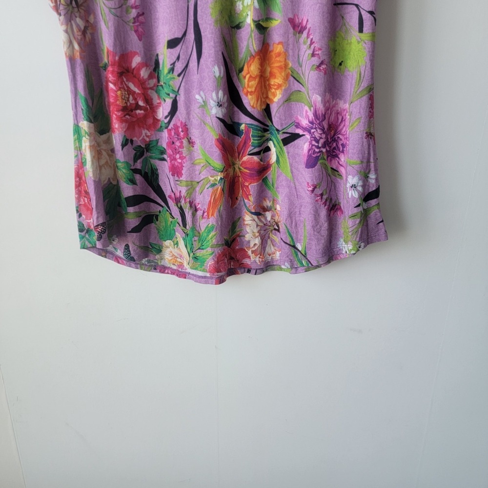 Johnny Was women's Floral Cap Sleeve top purple botanical print crew neck - Picture 4 of 8